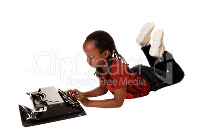 School girl with typewriter.