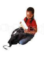 Teen girl with school backpack.