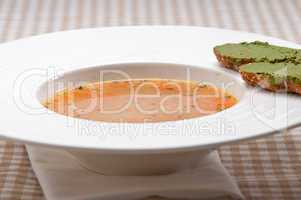 Italian minestrone soup with pesto crostini on side