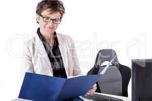 Businesswoman studied business papers