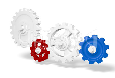 3D Zahnrad Getriebe - Blau Rot Weiß