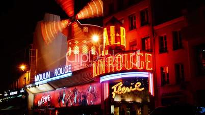 Moulin Rouge in Paris, time lapse night