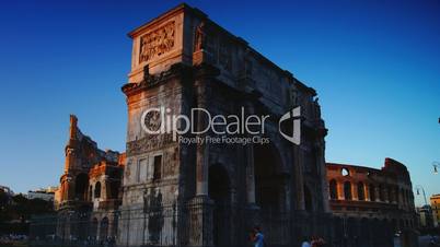 Dusk near the Colosseum and the Arch of Constantine,time-lapse