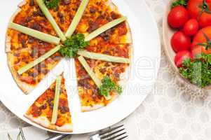 turkish beef pizza with cucumber on top