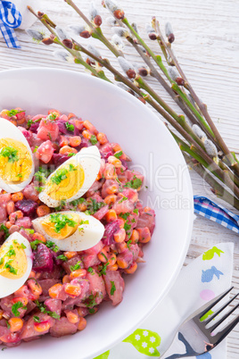 Red beet salad with egg