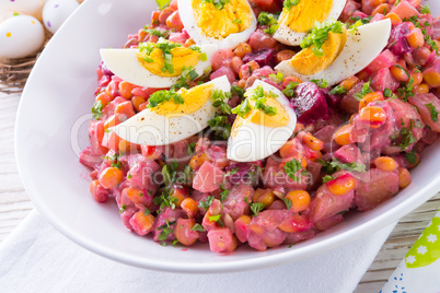 Red beet salad with egg