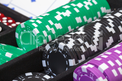 Stacks of Multicolored Poker Chips