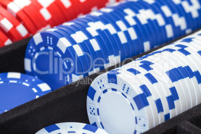 Stacks of Multicolored Poker Chips