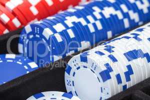 Stacks of Multicolored Poker Chips