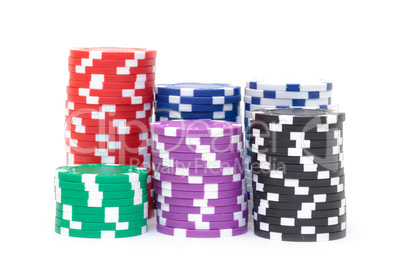 Stacks of Multicolored Poker Chips