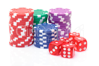 Stacks of Poker Chips with Playing Bones