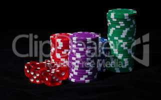 Stacks of Poker Chips with Playing Bones