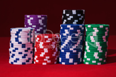 Stacks of Multicolored Poker Chips