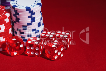 Stacks of Poker Chips with Playing Bones