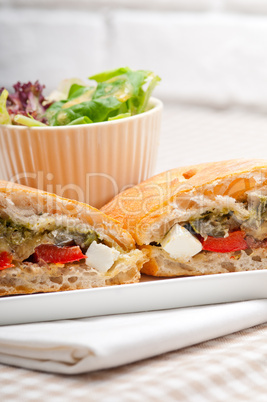 ciabatta panini sandwichwith vegetable and feta