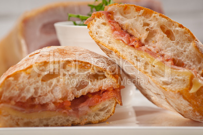 ciabatta panini sandwich with parma ham and tomato