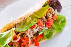 Kebab - grilled meat, bread and vegetables