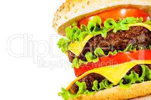 Tasty and appetizing hamburger on a white
