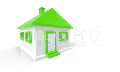 Das kleine grüne Haus vor weissem Hintergrund