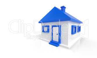 Das kleine blaue Haus vor weissem Hintergrund