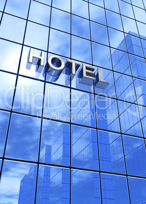 Hotel Fassaden 3D Text Konzept Blau Silber