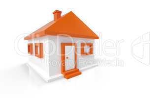 Das kleine orange Haus vor weissem Hintergrund