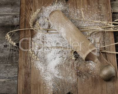 Wooden Rolling Pin, Flour And  Wheat