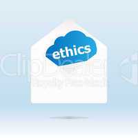 cover envelope with ethics text on blue cloud