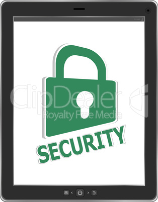 tablet pc with mobile security lock button on screen isolated on white background