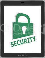tablet pc with mobile security lock button on screen isolated on white background