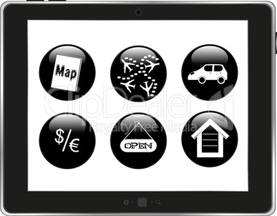 Set of home icons on tablet pc screen