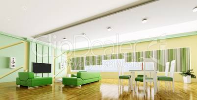 Interior of modern apartment panorama 3d