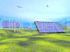 Solar panels in nature - 3D render