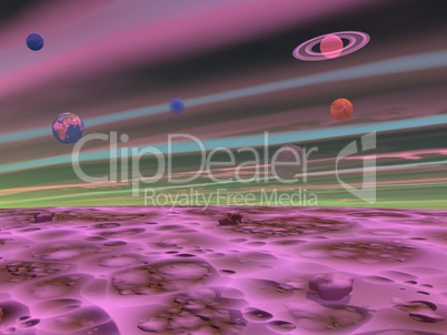 Planets from the moon - 3D render