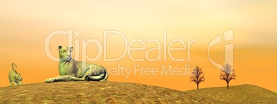Peaceful lionesses - 3D render