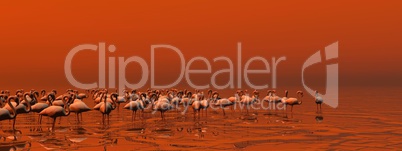 Flock of flamingos - 3D render