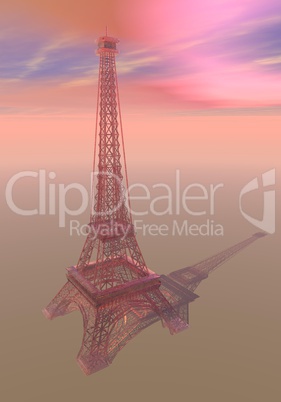 Eiffel tower made of pink transparent glass - 3D render