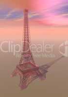 Eiffel tower made of pink transparent glass - 3D render