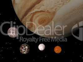 Jupiter and its satellites - 3D render