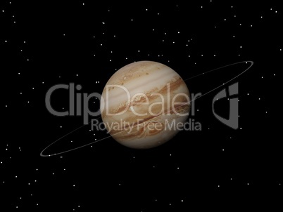 Jupiter planet and its unknown ring at night - 3D render