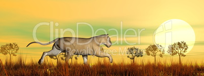 Lioness running in the savannah - 3D render