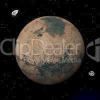 Mars planet and Deimos and Phobos satellites - 3D render