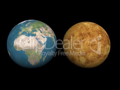 Earth and Venus planets size comparison - 3D render