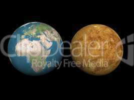 Earth and Venus planets size comparison - 3D render