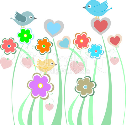 background with cute birds and flowers