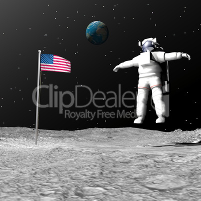 First man on the moon - 3D render
