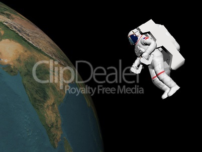 Astronaut looking at the earth - 3D render