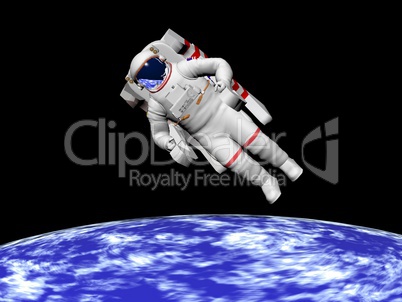 Astronaut looking at the earth - 3D render