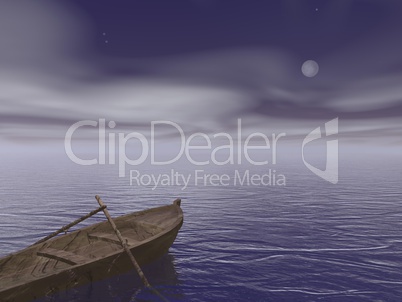 Old wood boat by night - 3d render