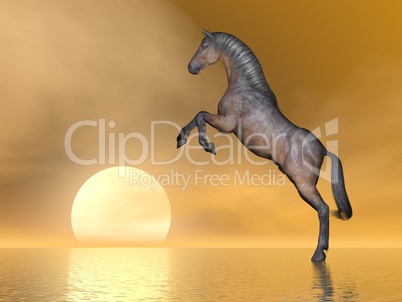 Horse rearing upon the sun - 3D render